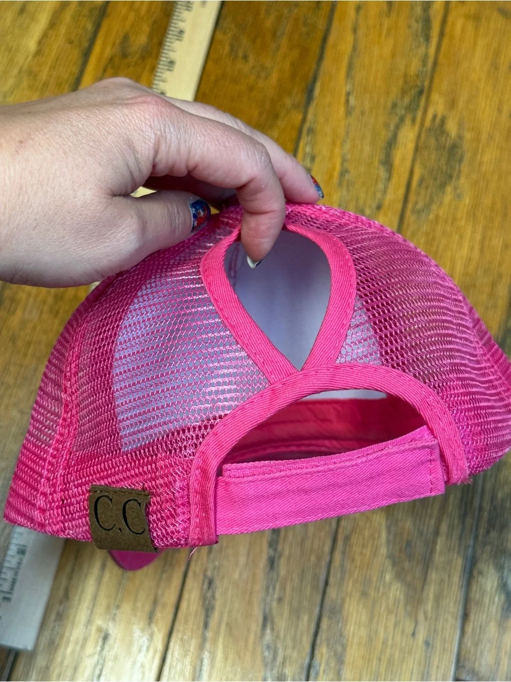 Glitter Pink Mesh Trucker Hat with Crossed Oars and Ponytail Hole